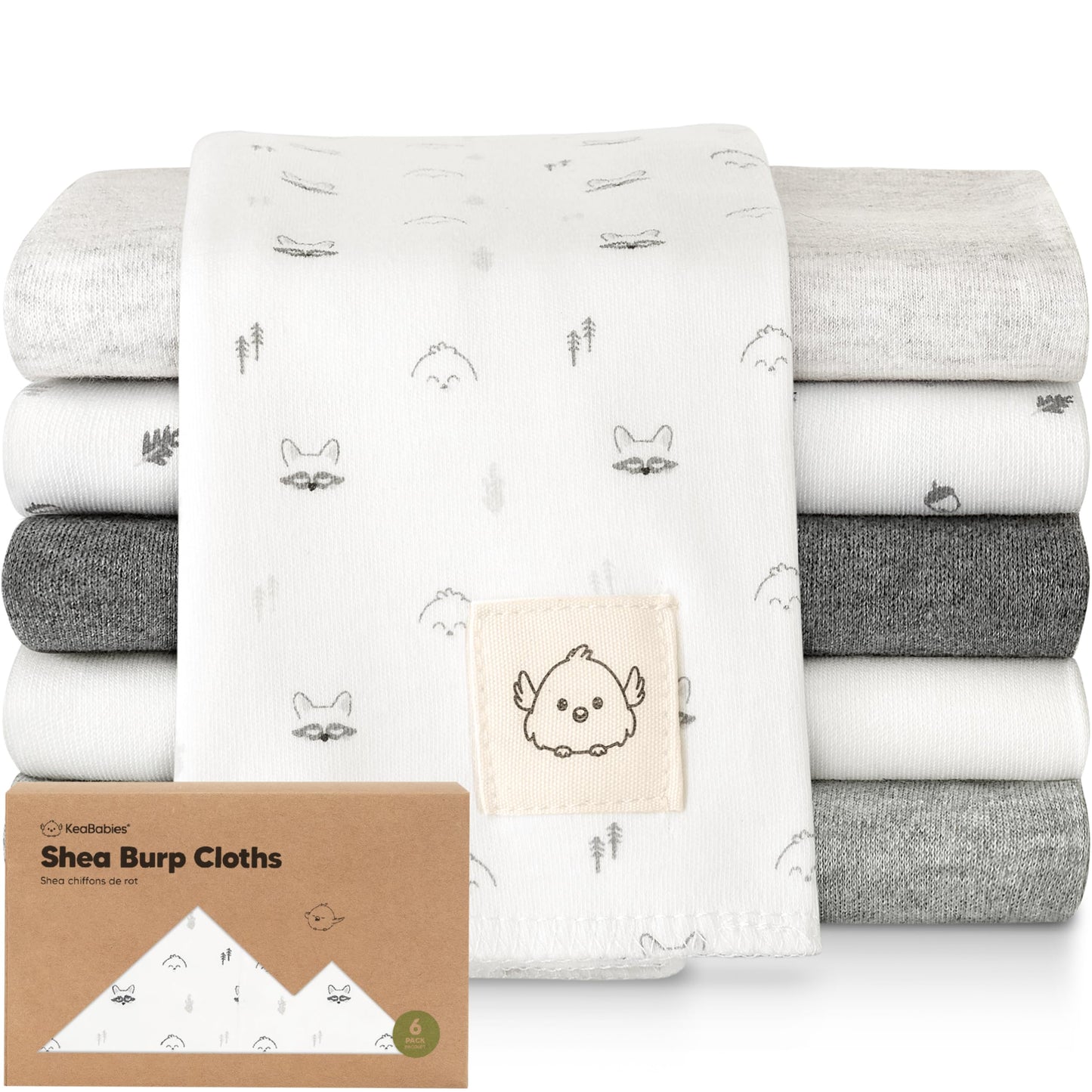 Organic Burp Cloths Baby Boy, Girl - 6-Pack Large Cotton Burping Cloths for Babies, Spit Up Rags, Super Absorbent, Ultra Soft Newborn Rag, Gender Neutral, Machine Washable, Durable (Neutrals)