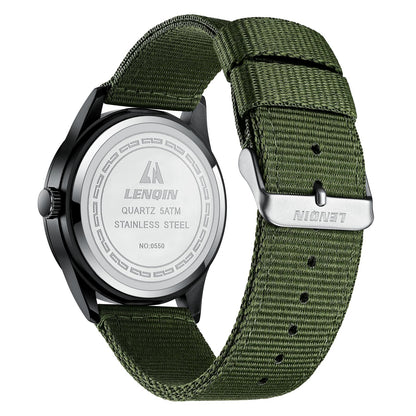 LN LENQIN Mens Watches Unisex Military Sport Nylon Strap Stylish Luminous Fashion Analog Quartz Watch for Men Waterproof Army Tactical Casual Wristwatch