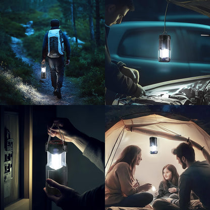 2 Pack Collapsible LED Camping Lantern, Consciot USB C Rechargeable and Battery Powered 2-in-1 Emergency Light with Flashlight and Magnetic Base, Power Outages Hurricane Supplies Survival Kits,Black