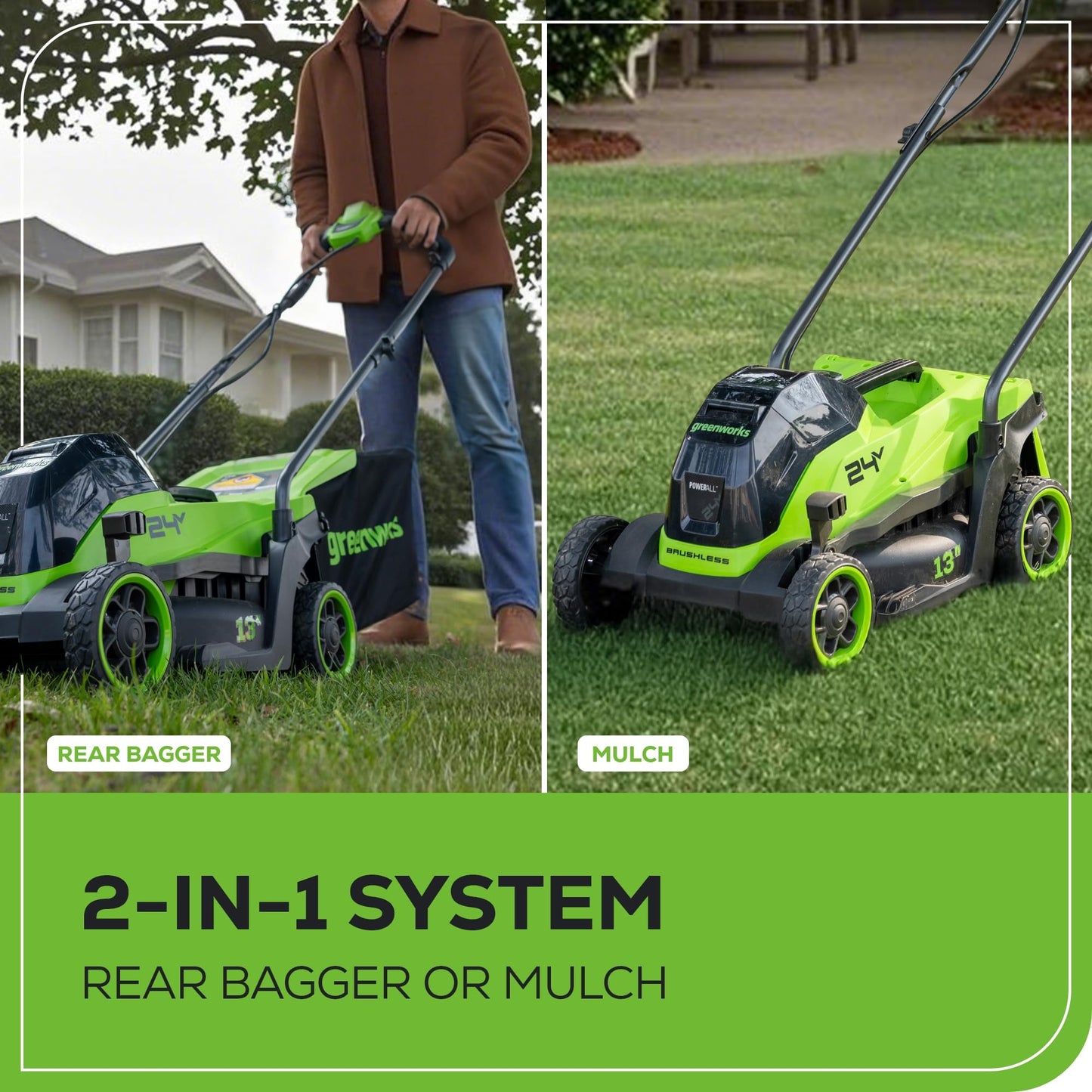 Greenworks 24V 13" Brushless (Push) Cordless Lawn Mower, 4.0Ah Battery and Charger