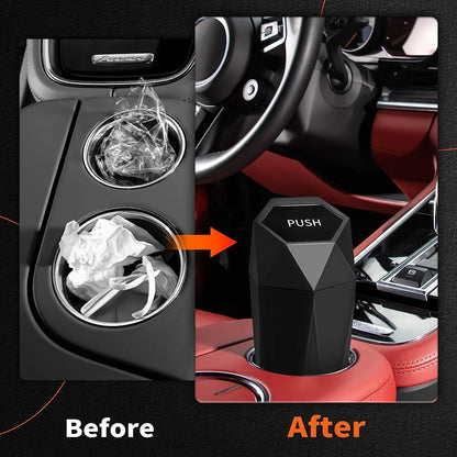 HOTOR Car Trash Can with Lid - 1 Pack, Car Accessories for Interior, Leakproof Vehicle Garbage Can with 15 Attached Trash Bags, Multipurpose Organizers and Storage for Home, Office, Black