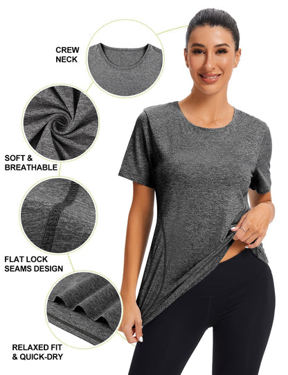 Fitness Yoga Shirts Tops for Women,Cucuchy Juniors Workout Clothes Cute Short Sleeve Round Neck Casual Tee Shirt Flowy Athletic Wear Fast Fit Hiking Running Sport Clothing Funny Outfit Black M