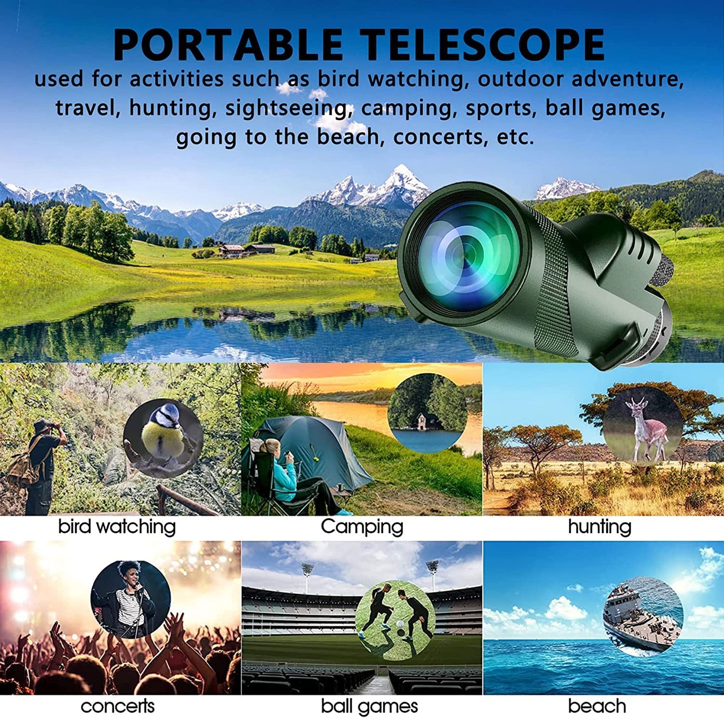 Monocular-Telescope 80x100 High Definition for Adults High Powered with Smartphone Adapter Telescope Hunting Wildlife Bird Watching Travel Camping Hiking-Green-1