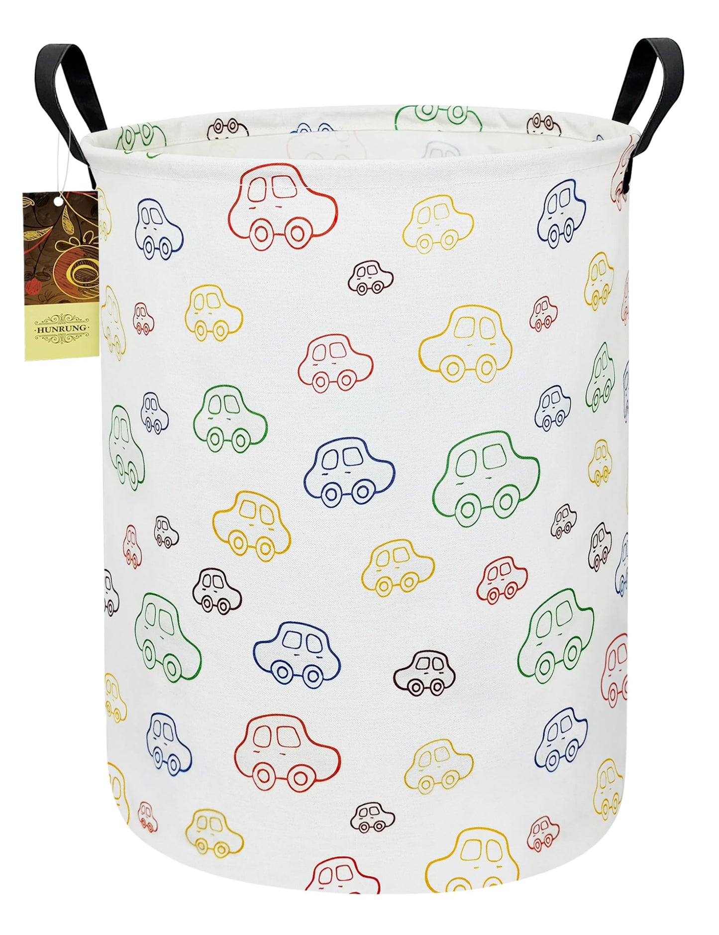 HUNRUNG Laundry Hamper,Large Canvas Fabric Lightweight Storage Basket Toy Organizer Dirty Clothes Collapsible Waterproof for College Dorms（Round-Car）