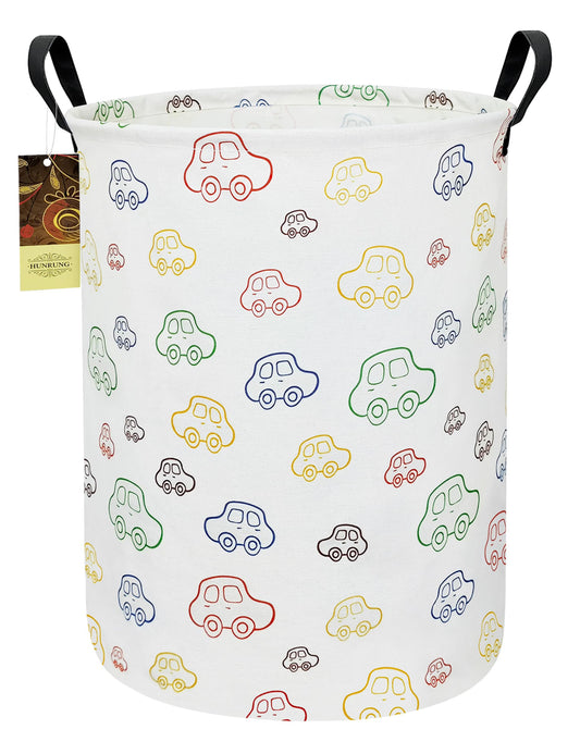 HUNRUNG Laundry Hamper,Large Canvas Fabric Lightweight Storage Basket Toy Organizer Dirty Clothes Collapsible Waterproof for College Dorms（Round-Car）