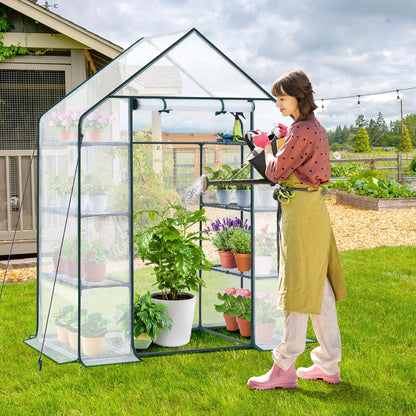 Ohuhu Small Greenhouse for Outdoors: 4 Tiers 6 Shelves Walk-in Indoor Green House Heavy Duty Plant Stands Reinforced Plastic PE Cover Mini Portable Warm House for Outside, 4.8x2.5x6.4 FT White