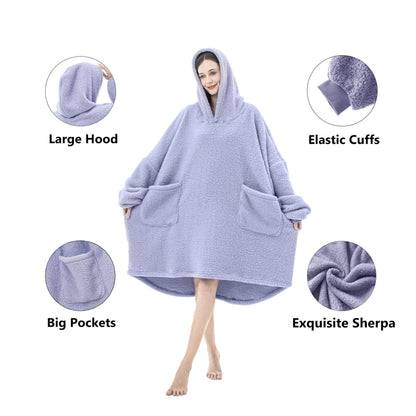 FarryFazzy Sherpa Wearable Blanket Hoodie Gifts for Women, Cozy Warm Oversized Hoodie Sweatshirt Blanket with Pockets for Adults, One Size Fits All(Purple)