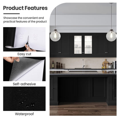 practicalWs Peel and Stick Wallpaper 15.7" x 118" Black Contact Paper for Cabinets and Drawers Removable Wall Paper Self Adhesive Vinyl Film Roll Easy to Apply Bathroom Home Decor Counter Top Covers