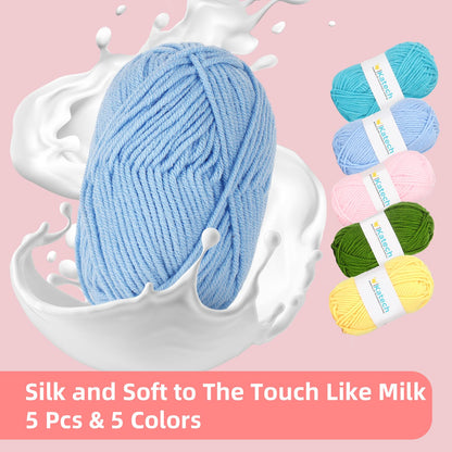 Katech Beginner Yarn for Crocheting and Knitting-Crochet Kit for Beginners Adults Kids Professionals-Crocheting Animals Kits-Includes 382 Yards Cotton Yarn Balls, Hooks, Accessories, Tutorials