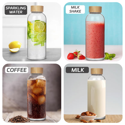 Ferexer 48 oz Sports Borosilicate Glass Water Bottle with Bamboo Lid with Neoprene Sleeve