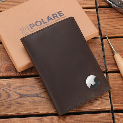 Polare Functional RFID Blocking Leather Passport Holder Travel Bifold Wallet For Men (Dark Brown with AirTag Slot)