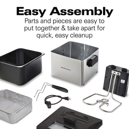 Hamilton Beach Electric Deep Fryer with Basket and Lid, 4.5 Liters / 19 Cups Oil Capacity, Temperature Control, View Window, Professional Style, 1800 Watts, Stainless Steel (35035A)