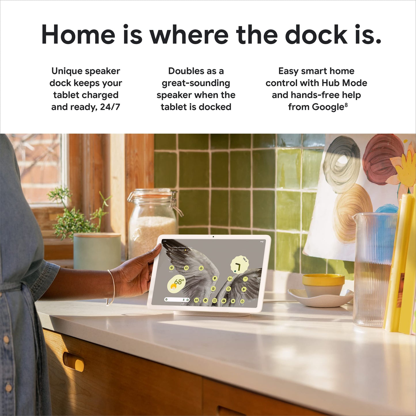 Google Pixel Tablet with Charging Speaker Dock - Android Tablet with 11-Inch Screen, Smart Home Controls, and Long-Lasting Battery - Porcelain/Porcelain - 128 GB