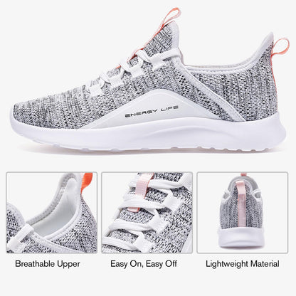 ALEADER Women's Energycloud Slip On Walking Shoes Pure Running Shoes for Gym Workout Treadmill Running Errands White Gray Size 7.5 US