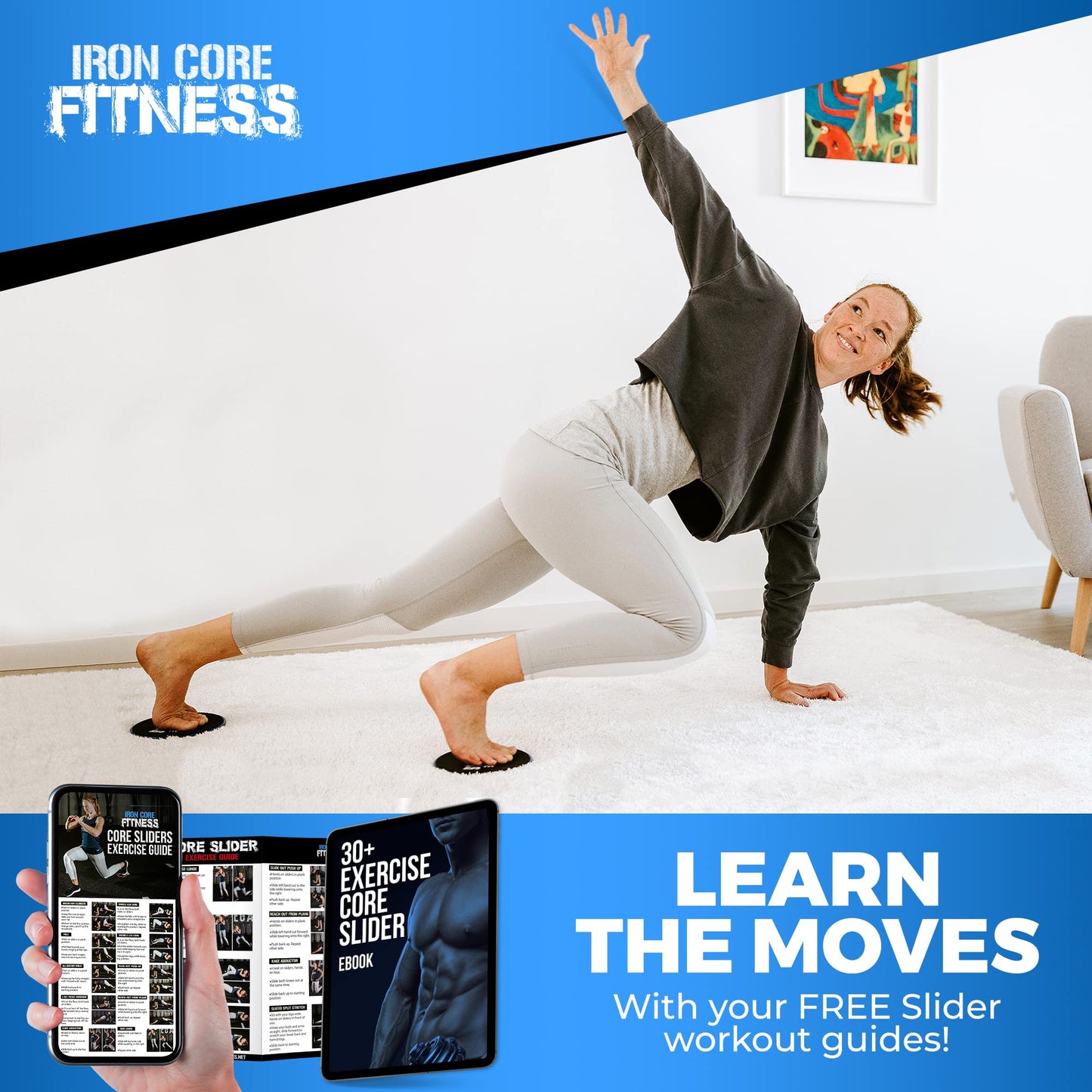 2 x Dual Sided Gliding Discs Core Sliders by Iron Core Fitness | Ultimate Core Trainer | Gym, Home Abdominal & Total Body Workout Equipment | for use on All Surfaces