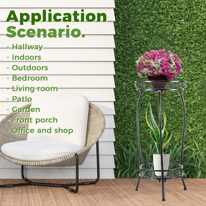 Plant Stand Indoor Outdoor 2 Tier 27" Tall Metal Potted Holder Rack Flower Pot Stand Heavy Duty Plant Shelf Rustproof Iron Multiple Plant Round Supports Rack for Planter Corner Garden Balcony Patio
