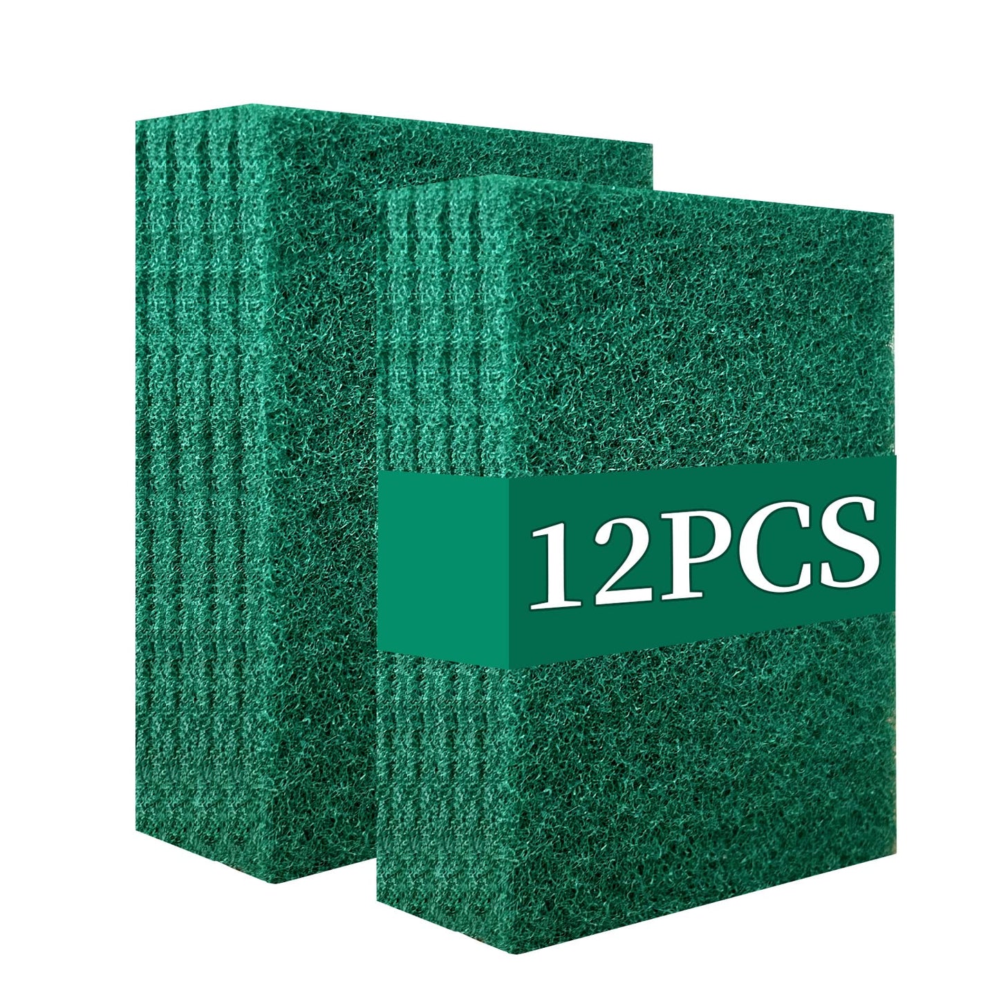 GUEICN Heavy Duty Scour Pads Sponge Dish Scrubber Non-Scratch Green Reusable Household Scrub Pads for Kitchen and Dish Cleaning Tool (12Pcs)