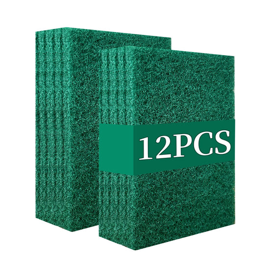 GUEICN Heavy Duty Scour Pads Sponge Dish Scrubber Non-Scratch Green Reusable Household Scrub Pads for Kitchen and Dish Cleaning Tool (12Pcs)