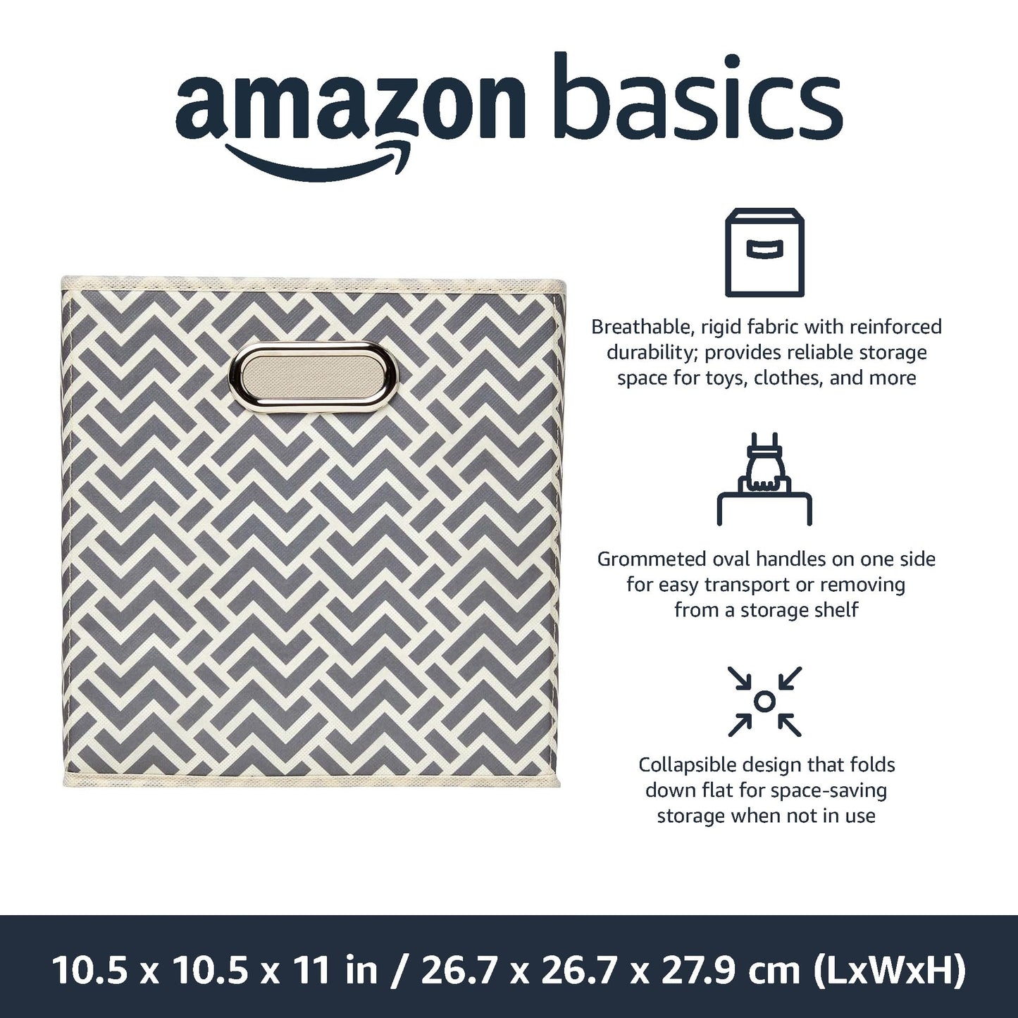 Amazon Basics Collapsible Cube Storage Organizer Bins, 6-Pack, 10.5 x 10.5 x 11 inches, Chevron Grey