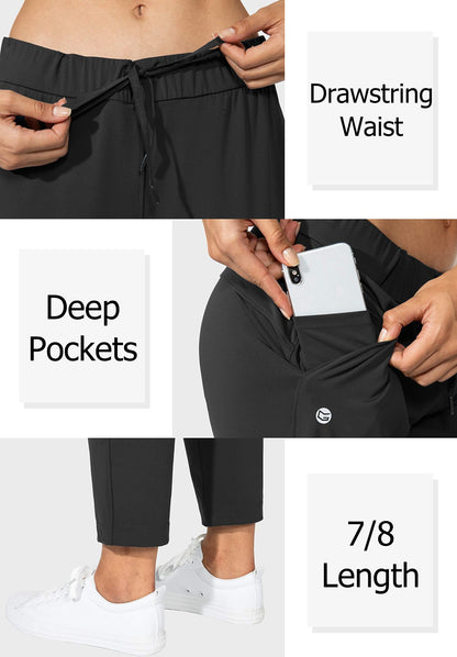 G Gradual Women's Pants with Deep Pockets 7/8 Stretch Sweatpants for Women Athletic, Golf, Lounge, Work (Black, Small)