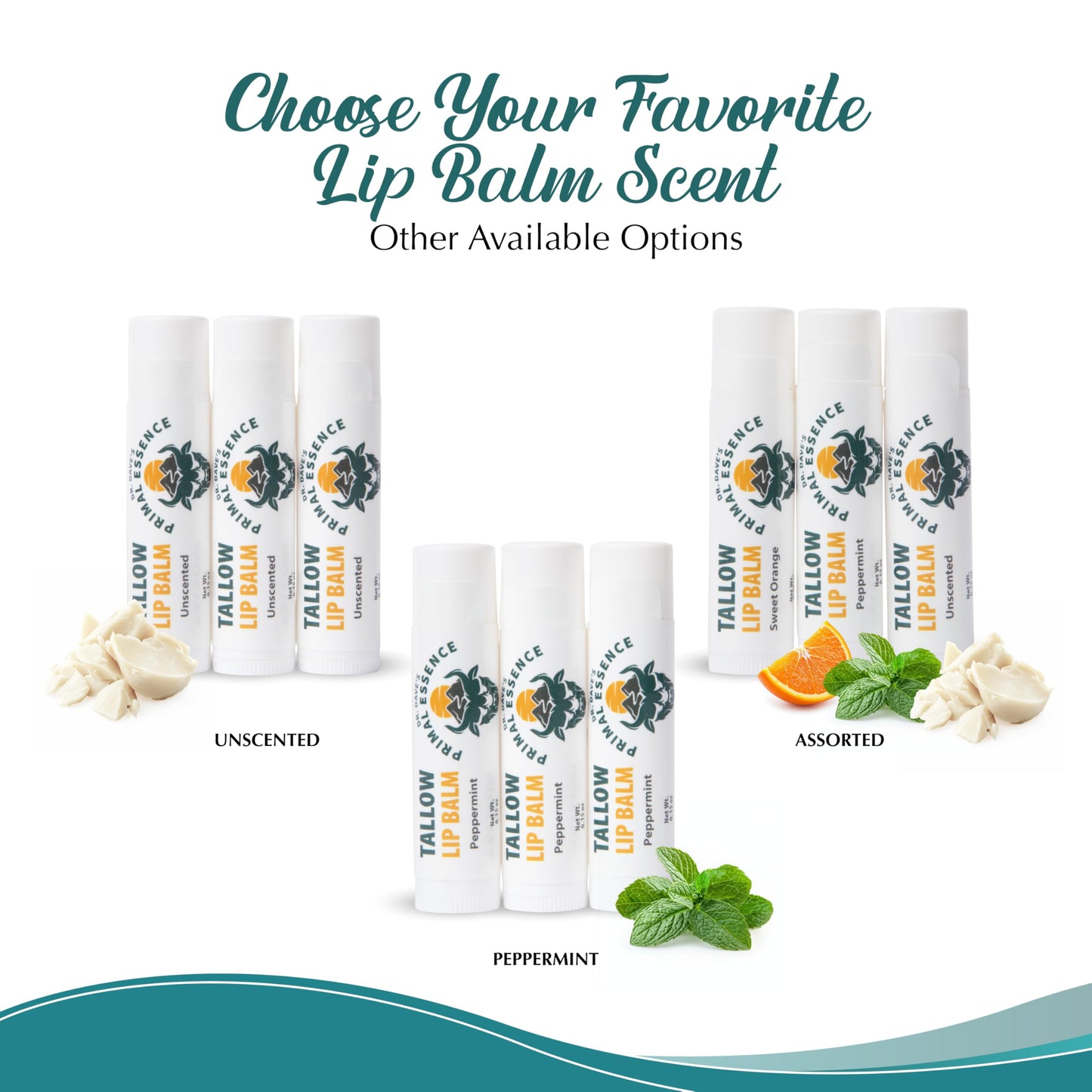 Moisturizing Tallow Lip Balm – Grass-Fed Beef Tallow with Organic Coconut Oil, Beeswax, and Vitamin E – Sweet Orange – Lip Balm Set – Travel Essential – 3-Pack