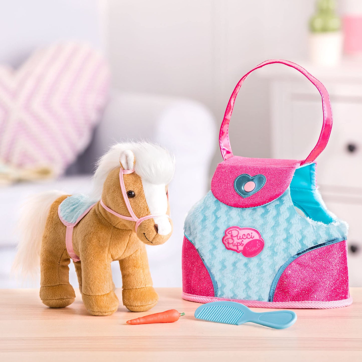 Pucci Pups – Plush Horse – Dog Carrier – Heart & Stripes Bag & Pony – Comb & Purse – Stuffed Animal – 2+ Years