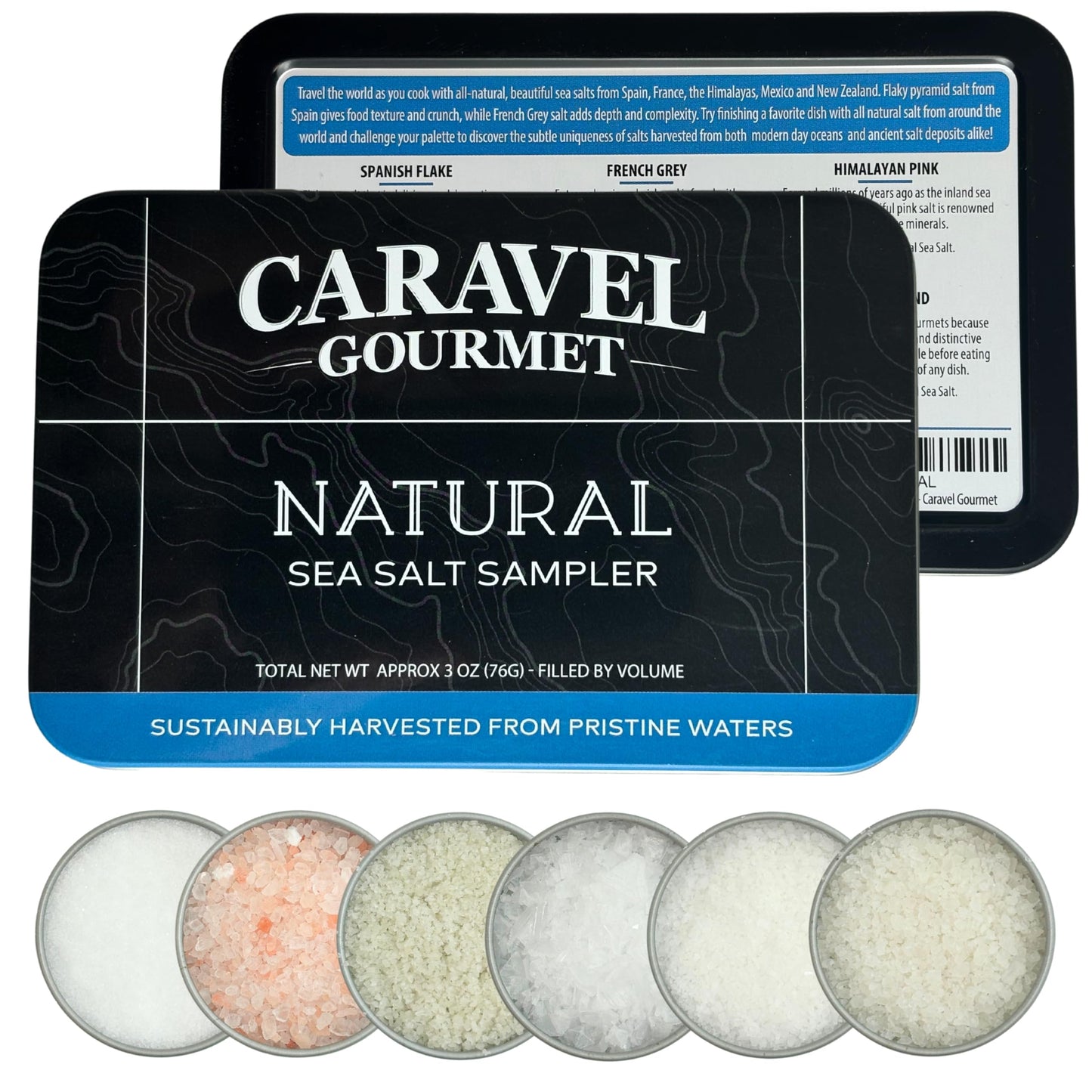 Natural Sea Salt Sampler Set, Pure Finishing with a Rich Taste, Gourmet Cooking Gift and Variety Pack from Around The World, 0.5 oz x Bundle of 6 Imported Salts - Caravel Gourmet
