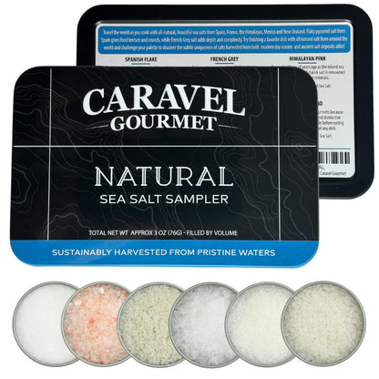 Natural Sea Salt Sampler Set, Pure Finishing with a Rich Taste, Gourmet Cooking Gift and Variety Pack from Around The World, 0.5 oz x Bundle of 6 Imported Salts - Caravel Gourmet