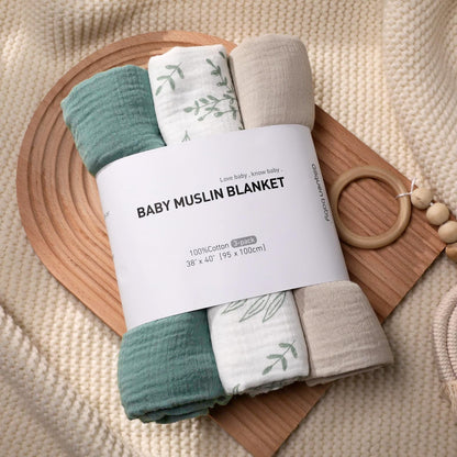 Muslin Swaddle Blankets for Newborn, 3 Pack Breathable Soft Receiving Blanket, Large 38 x 40 inches Swaddle Wrap Burping Clothes, Essentials Infant Shower Items, Toddler Gift (Bright Colors)