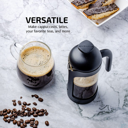 OVENTE French Press Coffee Maker 12 Ounce with Heat Resistant Borosilicate Glass & Stainless Steel 4-Level Filtration System, Portable Cold Brew Coffee Maker for Travel, Camping or Gift, Black FPB12B