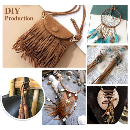 Leather String, Flat Suede Cord Faux Leather Cord Thin Leather Lace for Bracelets, Necklaces, Jewelry Making and Art Crafts (2.7 MM Brown)