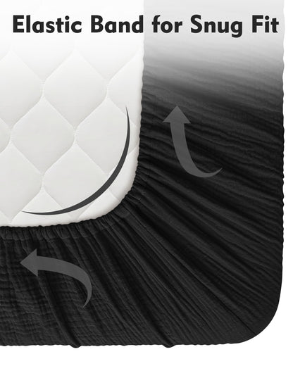 Pro Goleem Muslin Pack n Play Sheets for Boys and Girls, Soft Breathable Cotton Fitted Mini Crib Sheets, Neutral Baby Sheets for Playard Mattress, 1 Pack (Black)