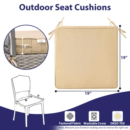 IPYNBAP Outdoor Chair Cushions Set of 4, Waterproof Outdoor Seat Cushions for Patio Furniture, Patio Chair Cushion with Handle and Ties, Square Out Door Chair Pads,19" x 19" x 3", Beige