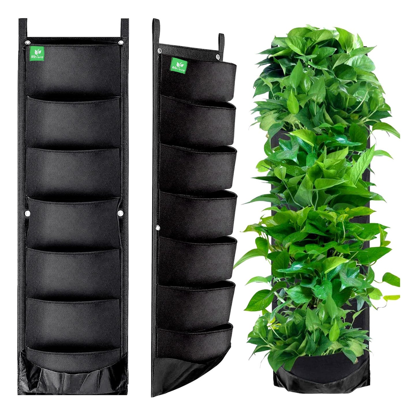 MEIWO 7 Pocket Hanging Planter for Outdoor Plants, 1 Pack Vertical Wall Planter, Balcony Planter, Railing Planter, Garden Balcony Decor