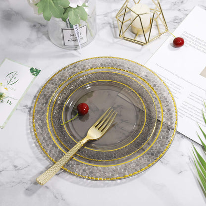 Nervure 102PCS Black Plastic Plates - Disposable Black Party Plates Include 51PCS 10.25inch Dinner Plate & 51PCS 7.5inch Dessert Plate for Halloween & Party & New Year & Father's Day