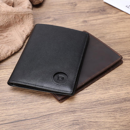 Polare Luxury RFID Blocking Leather Passport Holder Travel Wallet For Men and Women (Black with AirTag Slot)