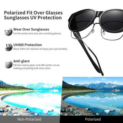 GEGURI Fit Over Glasses Polarized Sunglasses for Women & Men, Stylish Cat Eye Design Sun Glasses 100% UV Protection