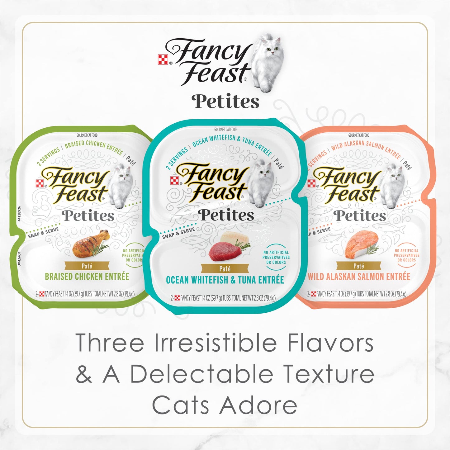 Purina Fancy Feast Gourmet Wet Cat Food Variety Pack, Petites Pate Collection, break-apart tubs, 24 servings - (Pack of 12) 2.8 oz. Tubs
