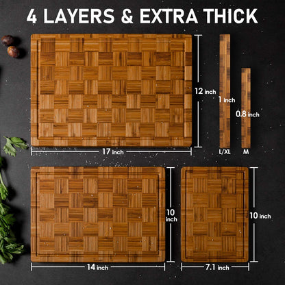 Kikcoin Extra Large Bamboo Cutting Boards, (Set of 3) Chopping Boards with Juice Groove Bamboo Wood Cutting Board Set Butcher Block for Kitchen, End Grain Serving Tray