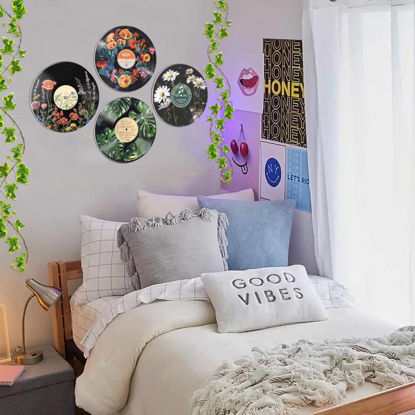 HK Studio Hippie Decor, Posters for Room Aesthetic - Botanical Wall Art, Record Decor, 4pcs 12"
