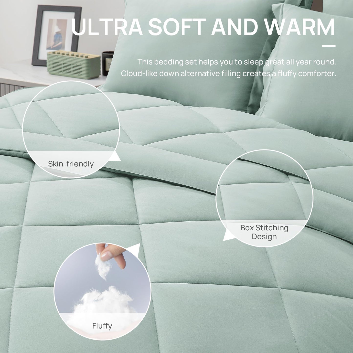 Love's cabin Twin Comforter Set Aqua, 5 Pieces Twin Bed in a Bag, All Season Bedding Sets with 1 Comforter, 1 Flat Sheet, 1 Fitted Sheet, 1 Pillowcase and 1 Pillow Sham