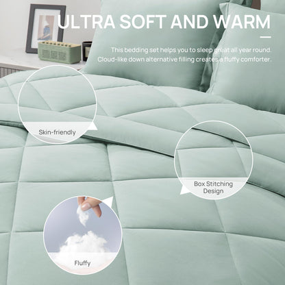 Love's cabin Twin Comforter Set Aqua, 5 Pieces Twin Bed in a Bag, All Season Bedding Sets with 1 Comforter, 1 Flat Sheet, 1 Fitted Sheet, 1 Pillowcase and 1 Pillow Sham