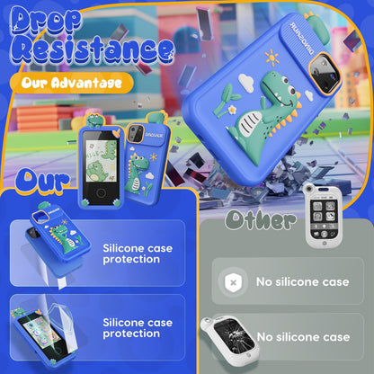 Luyiilo Kids Smart Phone Toys for Boys,Dinosaurs Gift Toys for Boys Ages 3-9 Christmas Birthday Gifts Mini Smart Phone Toys With 2.8" Touchscreen 16 Learning Games Dual Camera Music Player, 8G SD Card