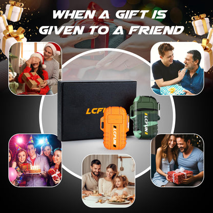 LcFun 2 Pack Waterproof Outdoor Lighter, Windproof Torch Lighters Butane Refillable, Electric Dual Arc Plasma Lighter USB Rechargeable, Tactical Survival Gear Gadgets for Men for Camping, Hiking