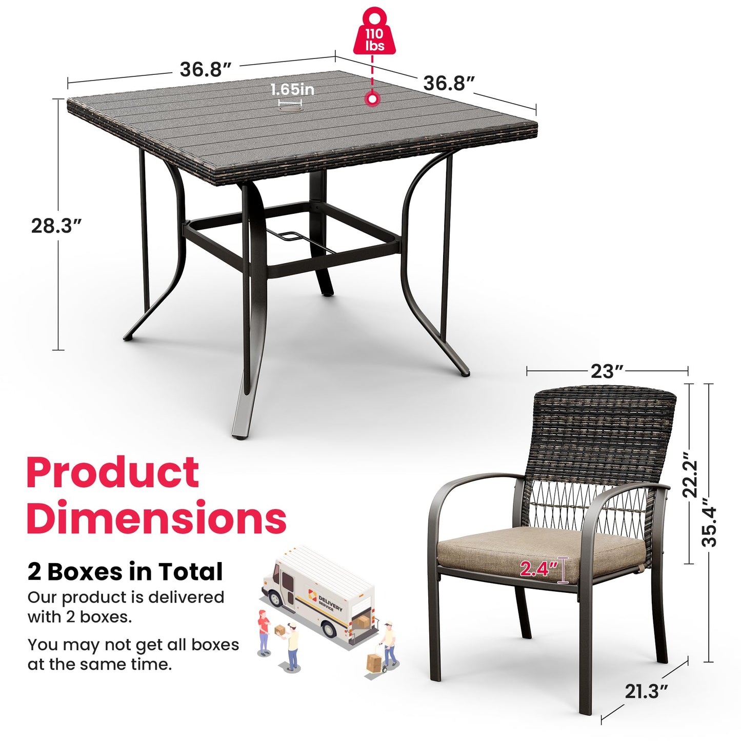 Pamapic Outdoor 5-Piece Patio Dining Set, Weather Resistant PE Rattan Table and Chairs, Comfortable Cushions, Easy Maintenance, 5 PCS, Beige