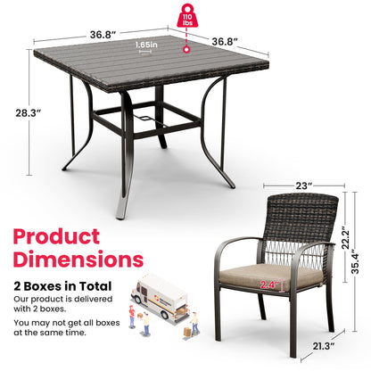 Pamapic Outdoor 5-Piece Patio Dining Set, Weather Resistant PE Rattan Table and Chairs, Comfortable Cushions, Easy Maintenance, 5 PCS, Beige