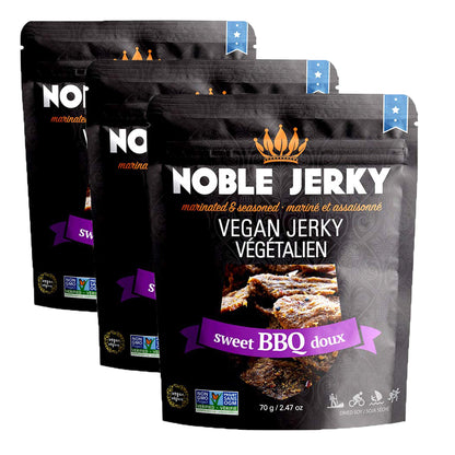 Noble Jerky - Vegan, Vegetarian, Plant Based Snacks, 70 Gram Bags, (3 Bags) (BBQ)