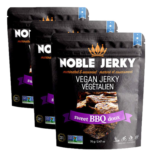 Noble Jerky - Vegan, Vegetarian, Plant Based Snacks, 70 Gram Bags, (3 Bags) (BBQ)