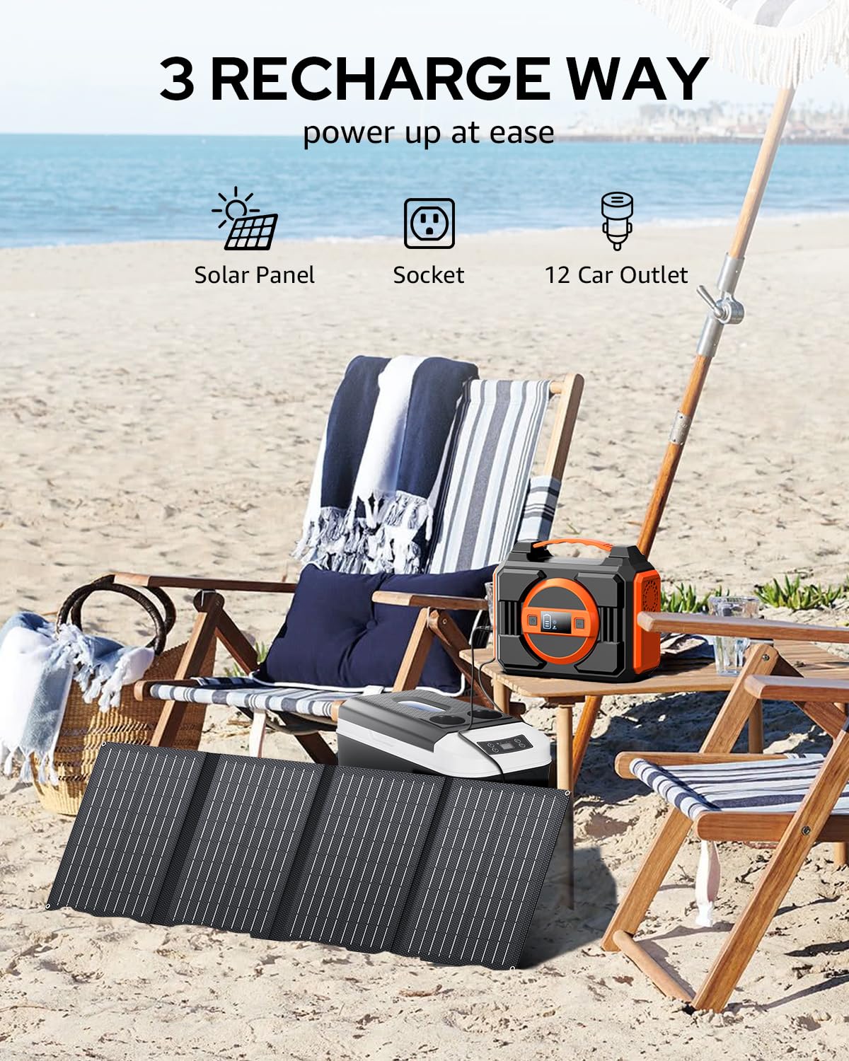 Portable Power Station Bank 300W Rated(600W Peak),220Wh Solar Powered Power Bank with 2 AC Outlet 110V Pure Sine Wave, 60000mAh Power Bank Lithium Battery Pack for Home Outdoor Camping Emergency