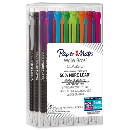 Paper Mate Mechanical Pencils 0.7mm Write Bros. Classic Number 2 Pencil Set Office Supplies Classroom Supplies Sketching Pencils Drafting Great for Standardized Testing 24 Count